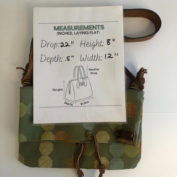 Shoulder Handbag Green Fabric Geometric Design Fold Over Leather Strap Crossbody - Picture 10 of 10